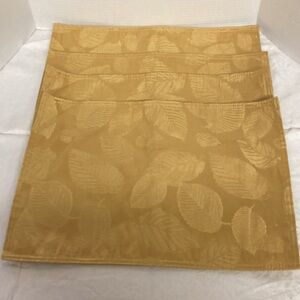 Gold Leaf Print Fabric Dining Table 4 Placemats and 6 Napkins
